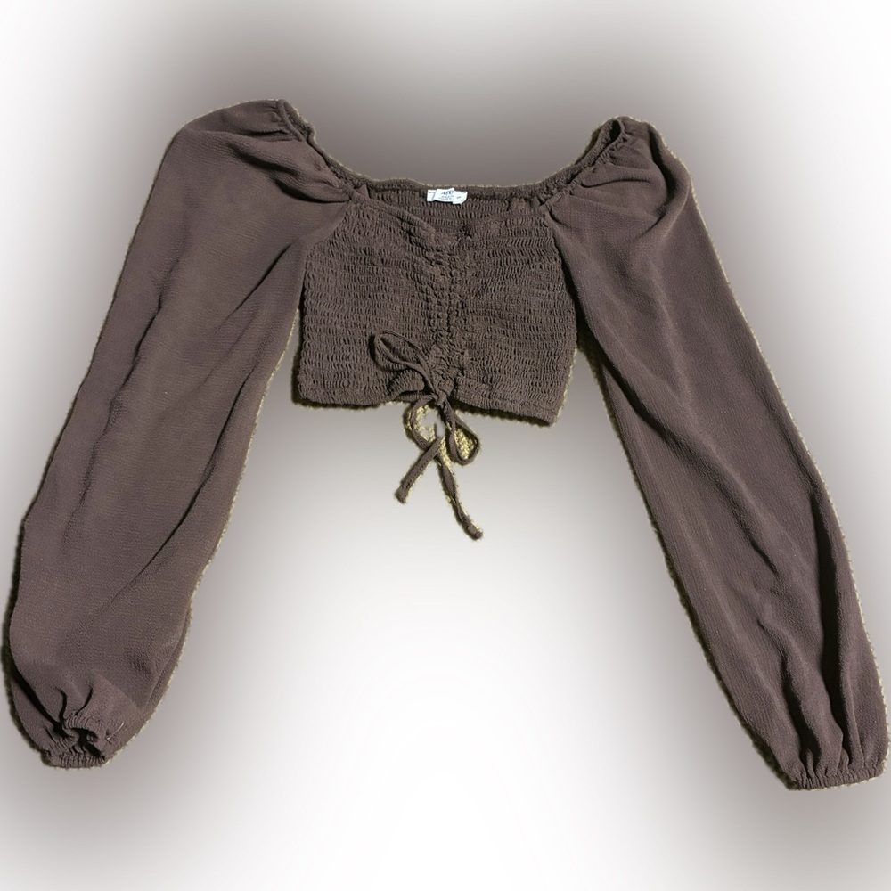 ARDENE | Brown Puff Sleeve Crop Top